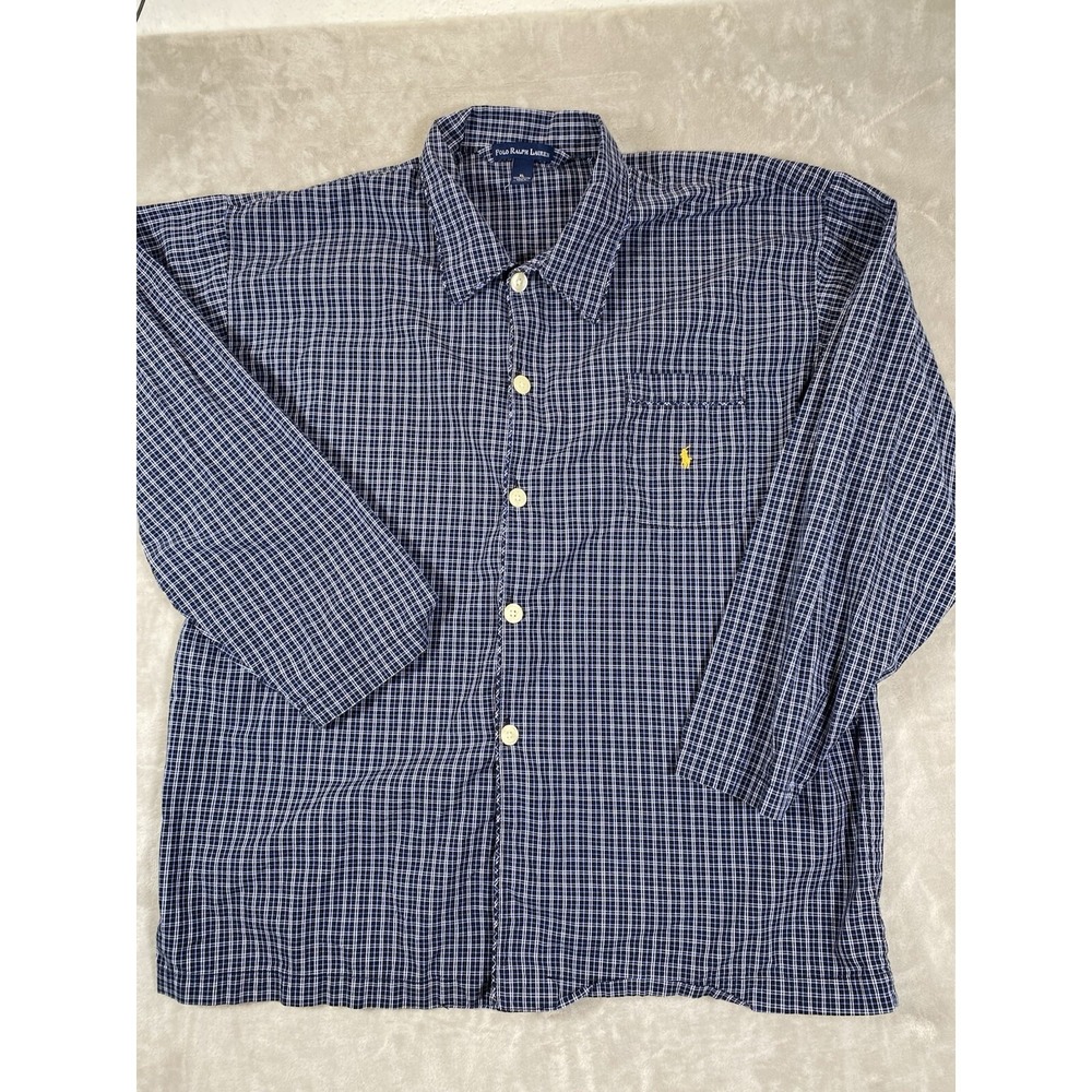 Polo Ralph Lauren Shirt Mens XL Blue White Plaid 100% Cotton Twill Pajamaβ Top